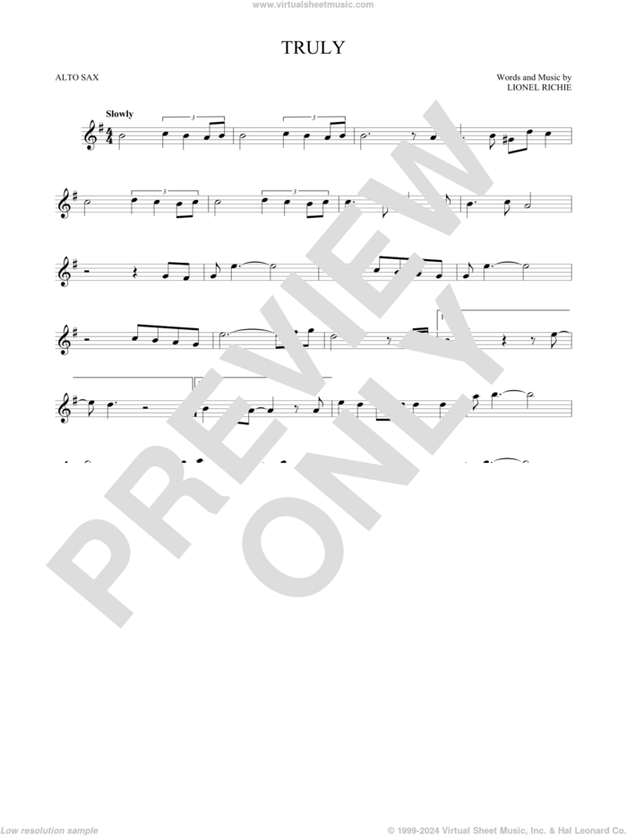 Truly sheet music for alto saxophone solo by Lionel Richie, intermediate skill level