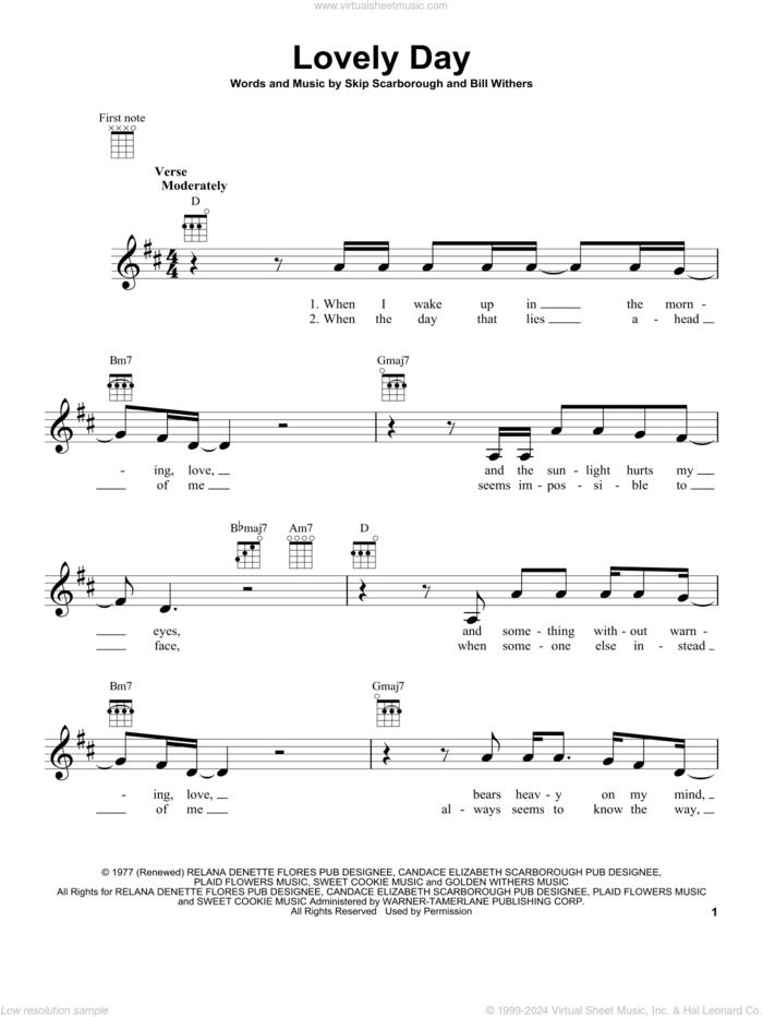 Lovely Day sheet music for ukulele by Bill Withers and Skip Scarborough, intermediate skill level
