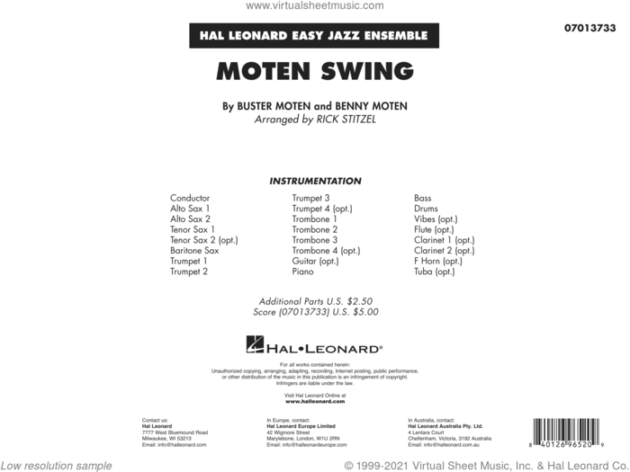 Moten Swing (arr. Rick Stitzel) (COMPLETE) sheet music for jazz band by Count Basie, Bennie Moten, Buster Moten and Rick Stitzel, intermediate skill level