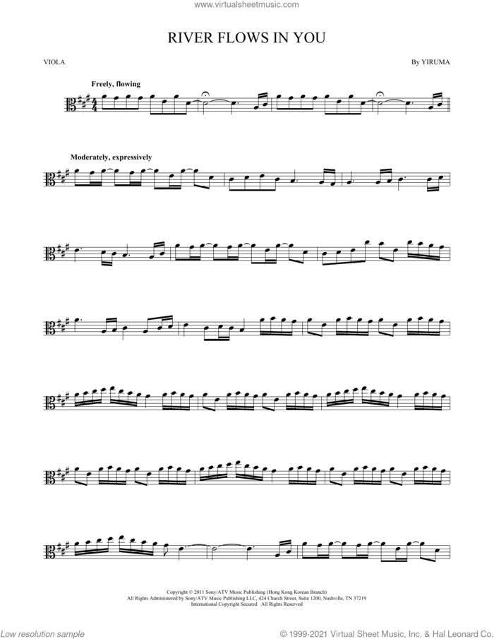 River Flows In You sheet music for viola solo by Yiruma, intermediate skill level