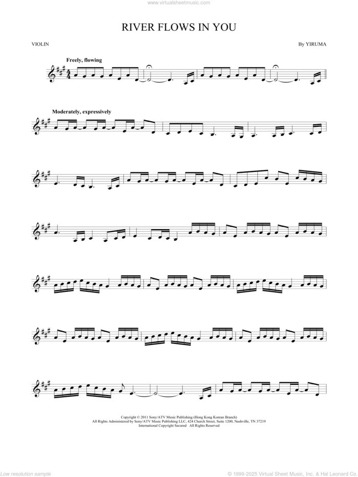 River Flows In You sheet music for violin solo by Yiruma, intermediate skill level