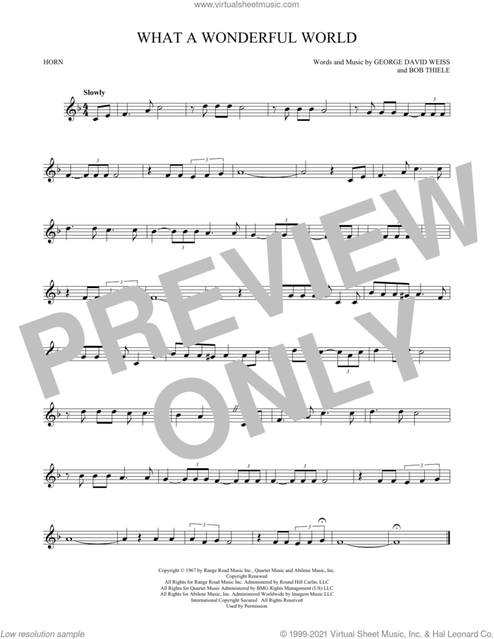 What A Wonderful World sheet music for horn solo by Louis Armstrong, Bob Thiele and George David Weiss, intermediate skill level