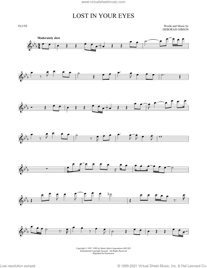 Lost In Your Eyes sheet music for flute solo by Debbie Gibson and Deborah Gibson, intermediate skill level