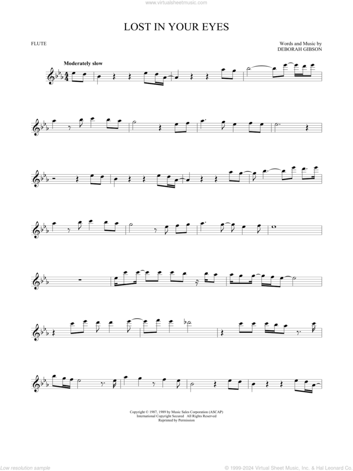 Lost In Your Eyes sheet music for flute solo by Debbie Gibson and Deborah Gibson, intermediate skill level