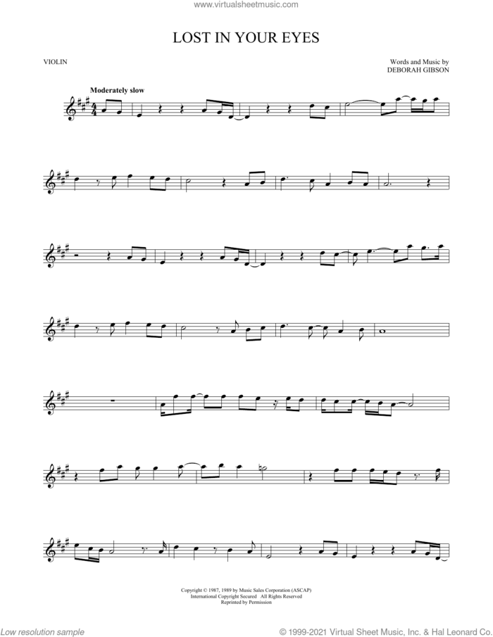 Lost In Your Eyes sheet music for violin solo by Debbie Gibson and Deborah Gibson, intermediate skill level