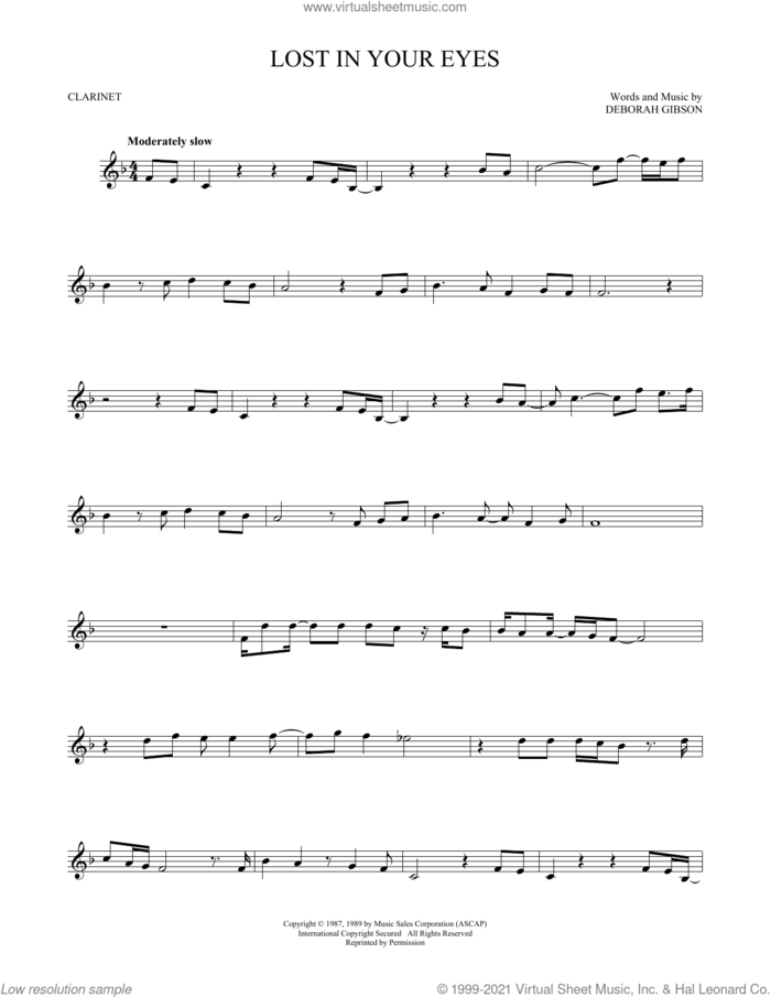 Lost In Your Eyes sheet music for clarinet solo by Debbie Gibson and Deborah Gibson, intermediate skill level