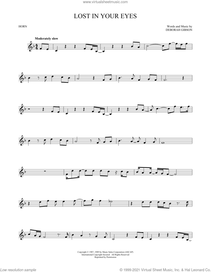 Lost In Your Eyes sheet music for horn solo by Debbie Gibson and Deborah Gibson, intermediate skill level