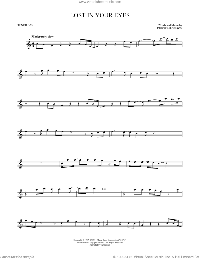 Lost In Your Eyes sheet music for tenor saxophone solo by Debbie Gibson and Deborah Gibson, intermediate skill level