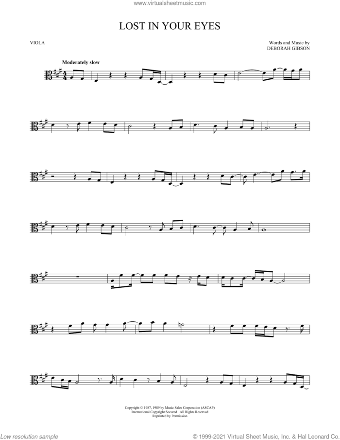 Lost In Your Eyes sheet music for viola solo by Debbie Gibson and Deborah Gibson, intermediate skill level