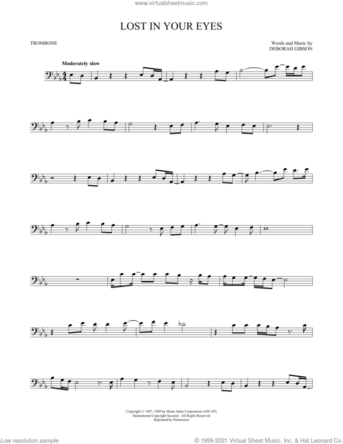Lost In Your Eyes sheet music for trombone solo by Debbie Gibson and Deborah Gibson, intermediate skill level