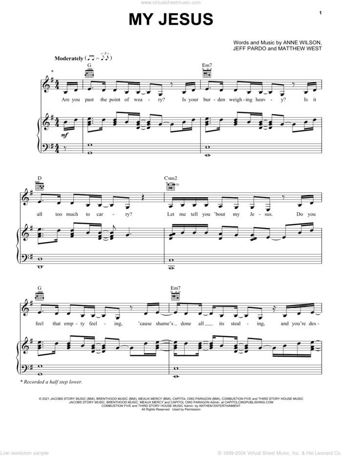 My Jesus sheet music for voice, piano or guitar by Anne Wilson, Jeff Pardo and Matthew West, intermediate skill level