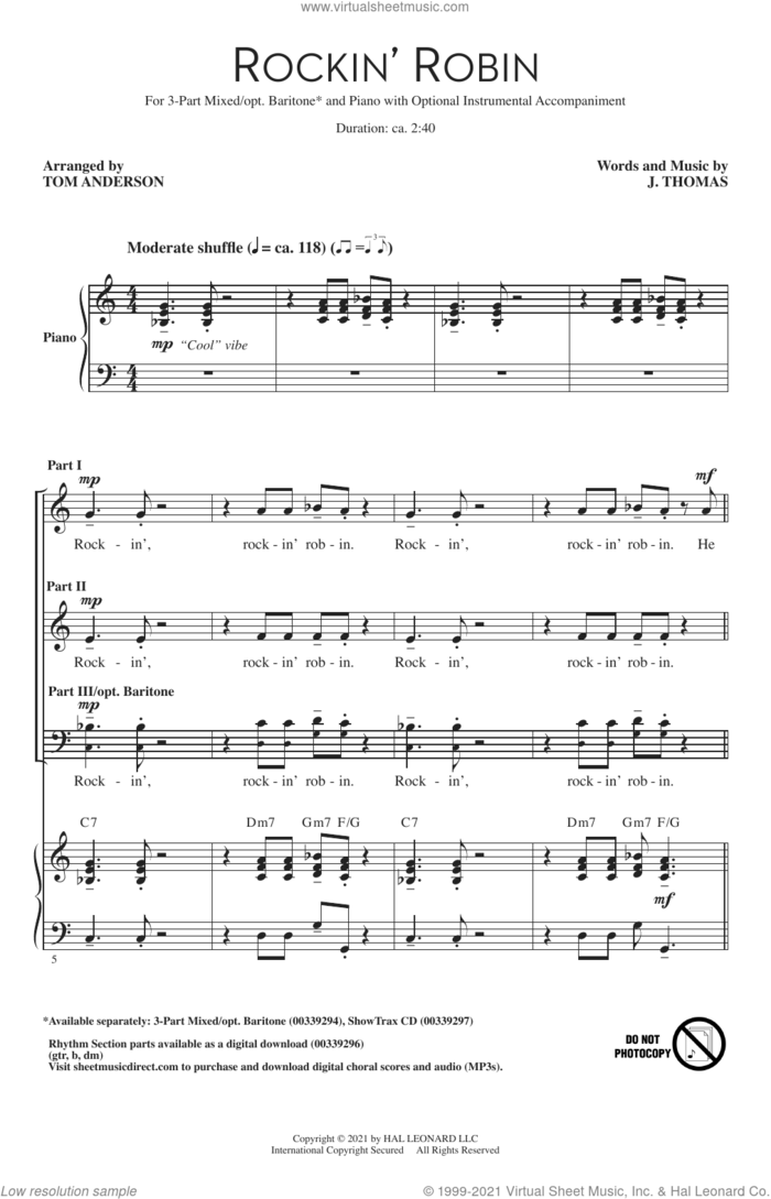 Rockin' Robin (arr. Tom Anderson) sheet music for choir (3-Part Mixed) by Thomas Jimmie and Tom Anderson, intermediate skill level