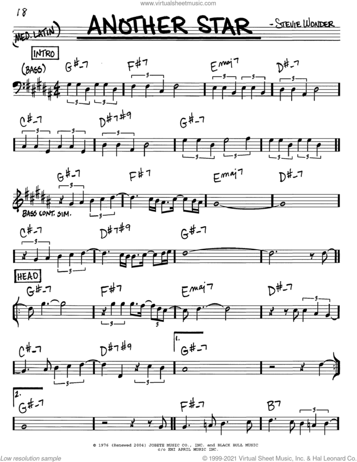 Another Star sheet music for voice and other instruments (in Bb) by Stevie Wonder, intermediate skill level