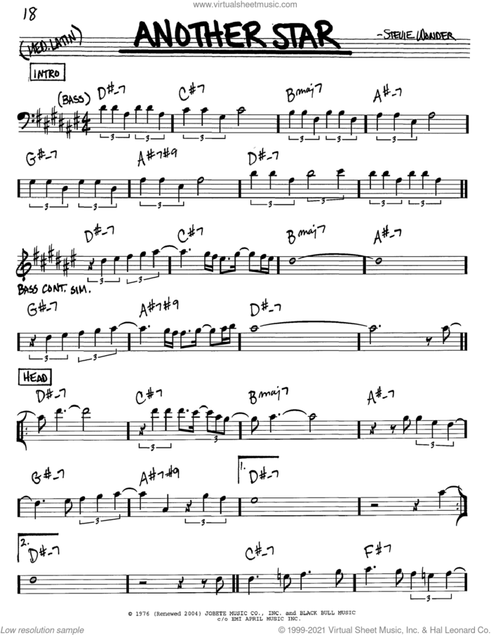 Another Star sheet music for voice and other instruments (in Eb) by Stevie Wonder, intermediate skill level