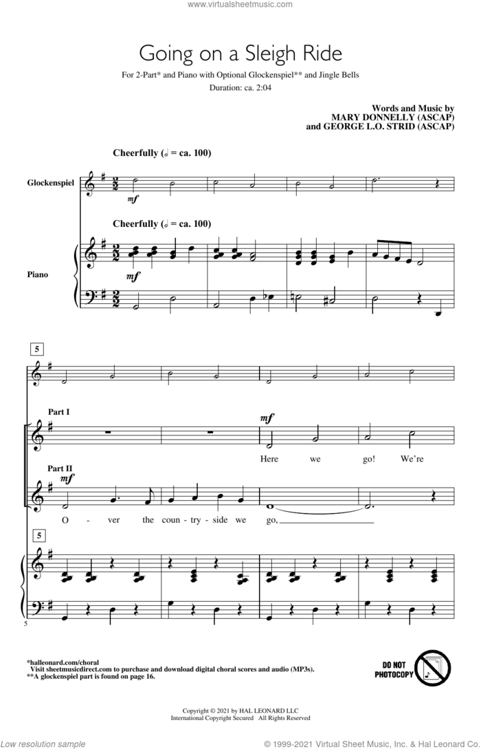 Going On A Sleigh Ride sheet music for choir (2-Part) by Mary Donnelly and George L.O. Strid, George L.O. Strid and Mary Donnelly, intermediate duet