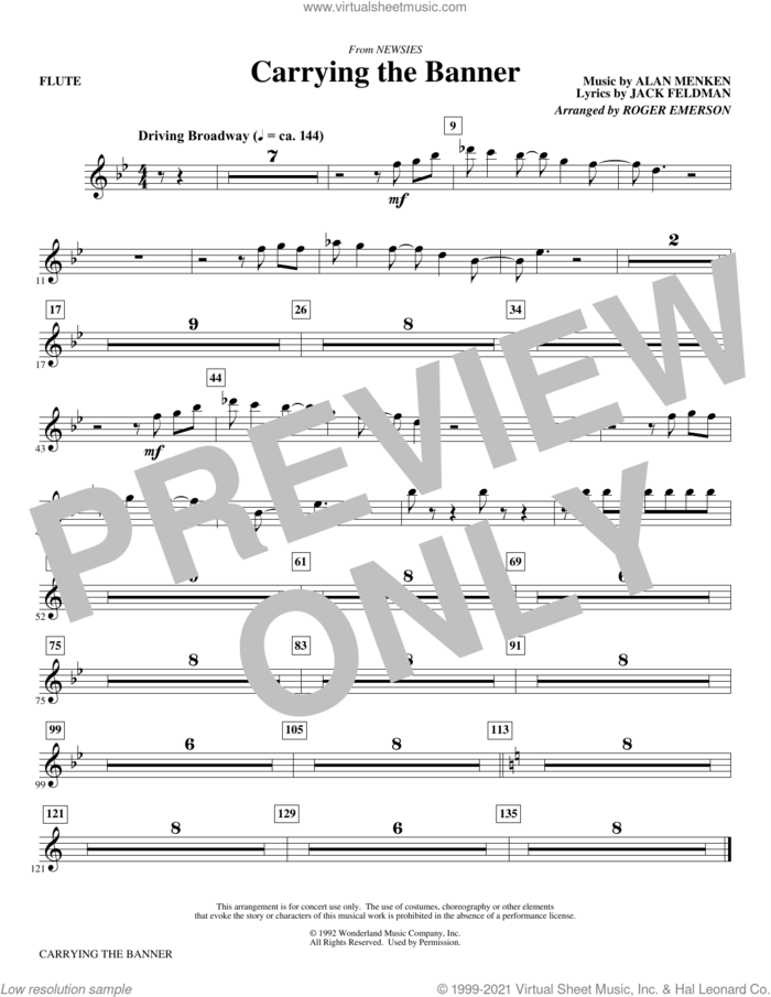 Carrying The Banner (from Newsies) (arr. Roger Emerson) (complete set of parts) sheet music for orchestra/band by Alan Menken, Alan Menken & Jack Feldman, Jack Feldman and Roger Emerson, intermediate skill level