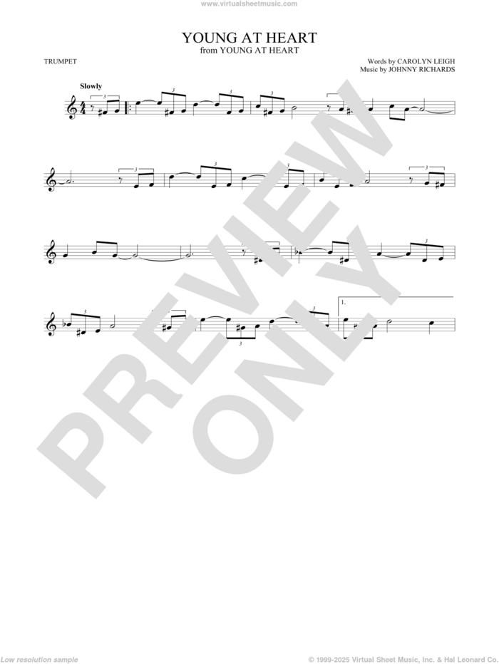 Young At Heart sheet music for trumpet solo by Carolyn Leigh and Johnny Richards, intermediate skill level