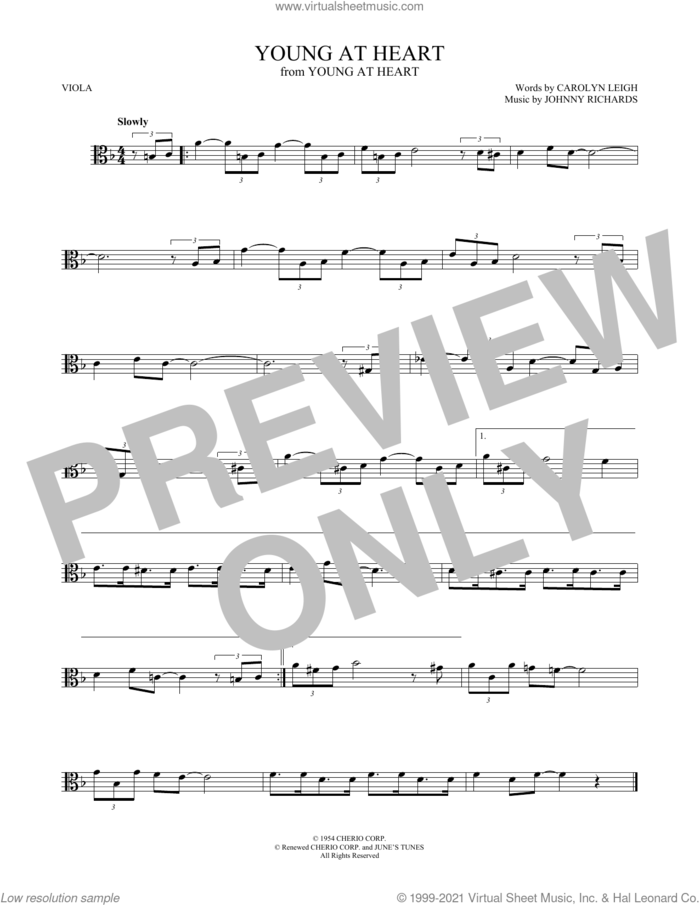 Young At Heart sheet music for viola solo by Carolyn Leigh and Johnny Richards, intermediate skill level