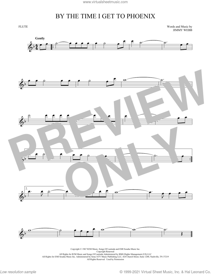 By The Time I Get To Phoenix sheet music for flute solo by Glen Campbell, Isaac Hayes and Jimmy Webb, intermediate skill level