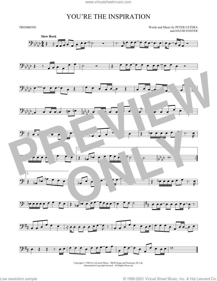 You're The Inspiration sheet music for trombone solo by Chicago, David Foster and Peter Cetera, intermediate skill level