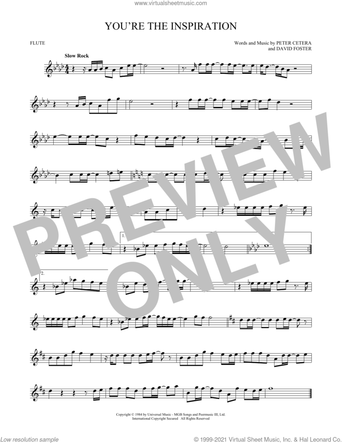 You're The Inspiration sheet music for flute solo by Chicago, David Foster and Peter Cetera, intermediate skill level