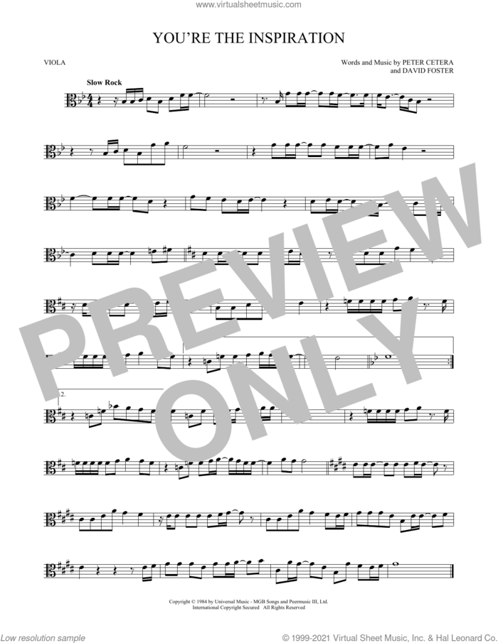 You're The Inspiration sheet music for viola solo by Chicago, David Foster and Peter Cetera, intermediate skill level