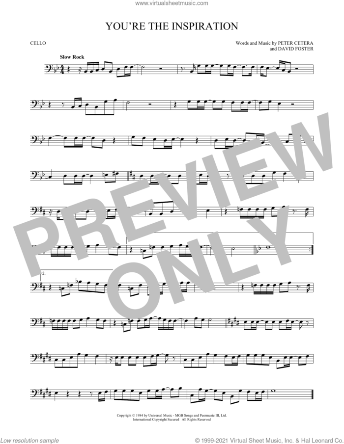 You're The Inspiration sheet music for cello solo by Chicago, David Foster and Peter Cetera, intermediate skill level