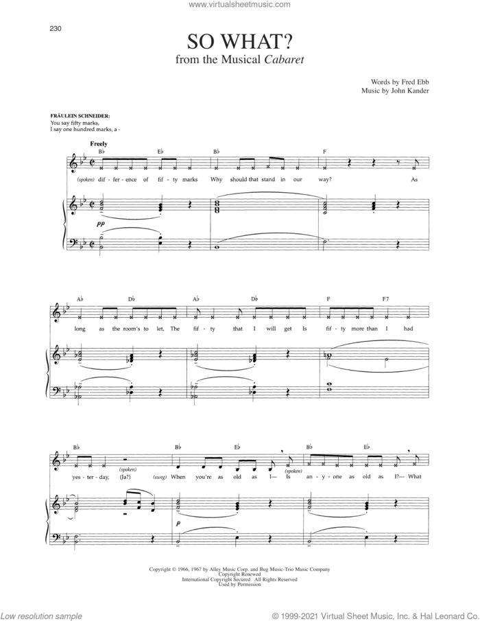 So What? (from Cabaret) sheet music for voice and piano by Kander & Ebb, Fred Ebb and John Kander, intermediate skill level