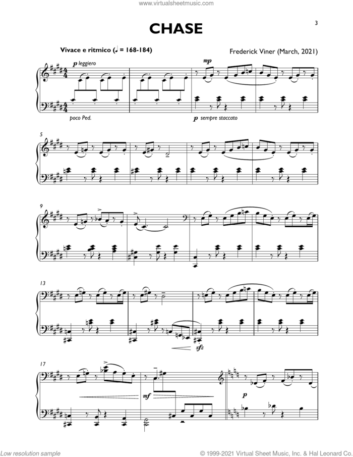 Chase sheet music for piano solo by Frederick Viner, classical score, intermediate skill level