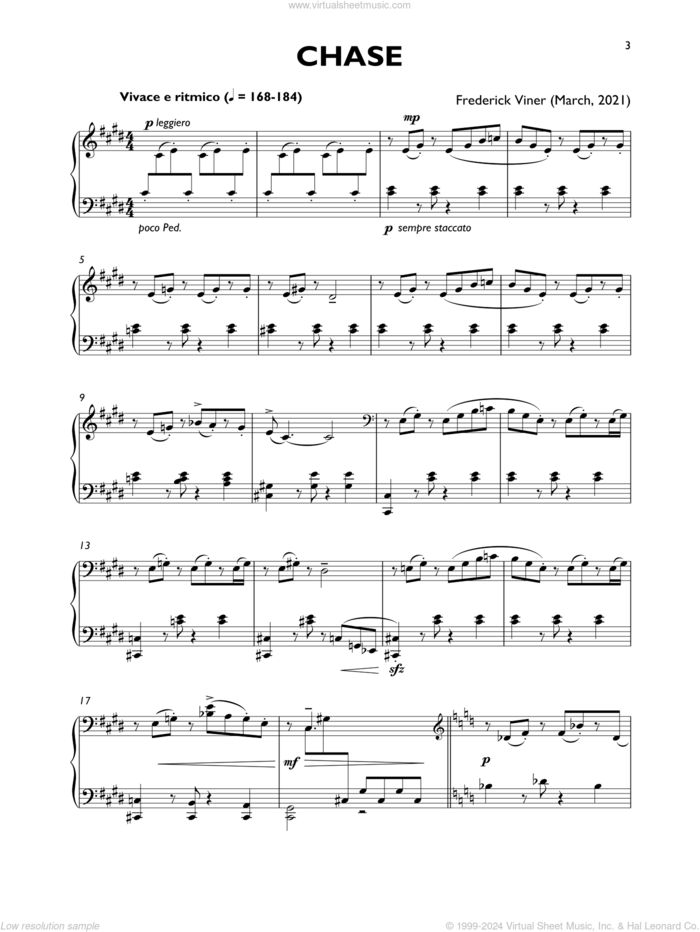 Chase sheet music for piano solo by Frederick Viner, classical score, intermediate skill level