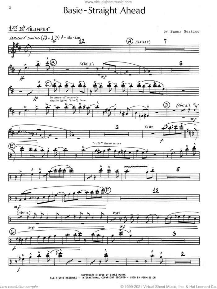 Basie-nestico Lead Trumpet Book sheet music for trumpet solo by Sammy Nestico, intermediate skill level