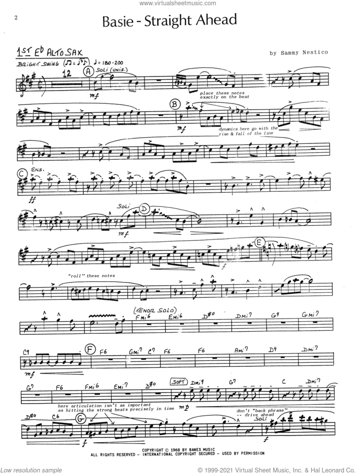 Basie-nestico Lead Sax Book sheet music for alto saxophone solo by Sammy Nestico, intermediate skill level