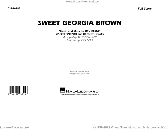 Sweet Georgia Brown (arr. Matt Conaway and Jack Holt) (COMPLETE) sheet music for marching band by Matt Conaway, Ben Bernie, Harlem Globetrotters, Jack Holt, Kenneth Casey and Maceo Pinkard, intermediate skill level