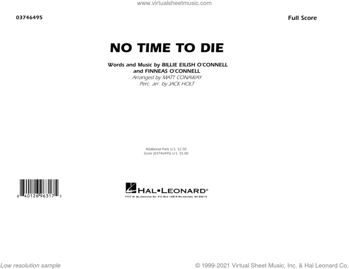 No Time to Die (arr. Matt Conaway and Jack Holt) (COMPLETE) sheet music for marching band by Billie Eilish, Jack Holt and Matt Conaway, intermediate skill level