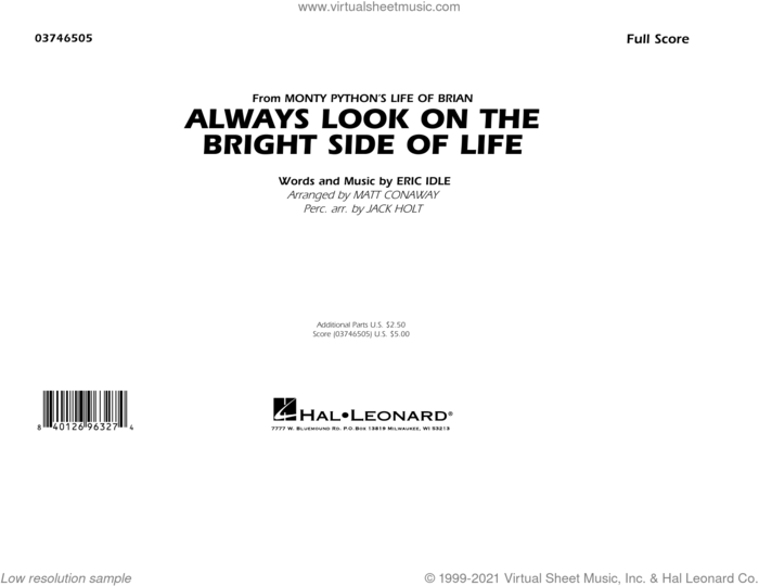 Always Look On The Bright Side Of Life (arr. Conaway and Holt) (COMPLETE) sheet music for marching band by Matt Conaway, Eric Idle, Jack Holt and Monty Python, intermediate skill level