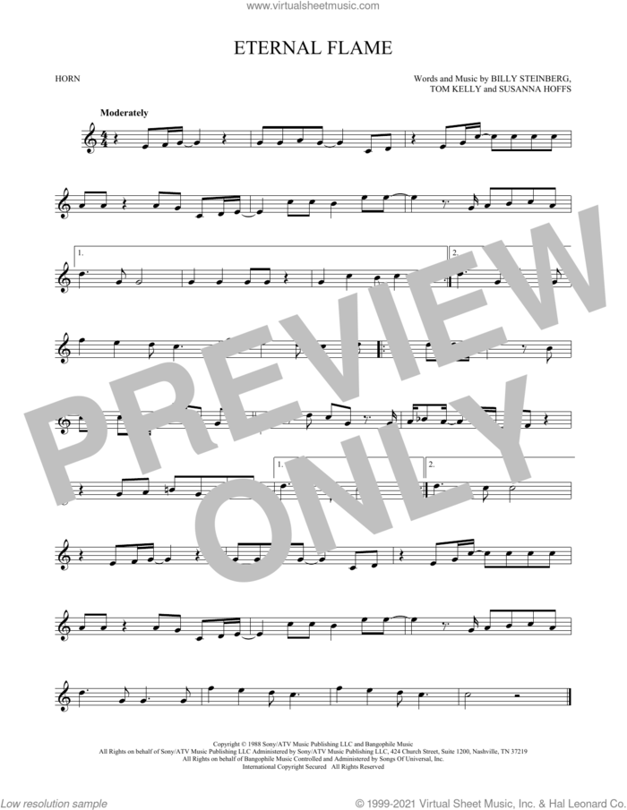 Eternal Flame sheet music for horn solo by The Bangles, Billy Steinberg, Susanna Hoffs and Tom Kelly, intermediate skill level