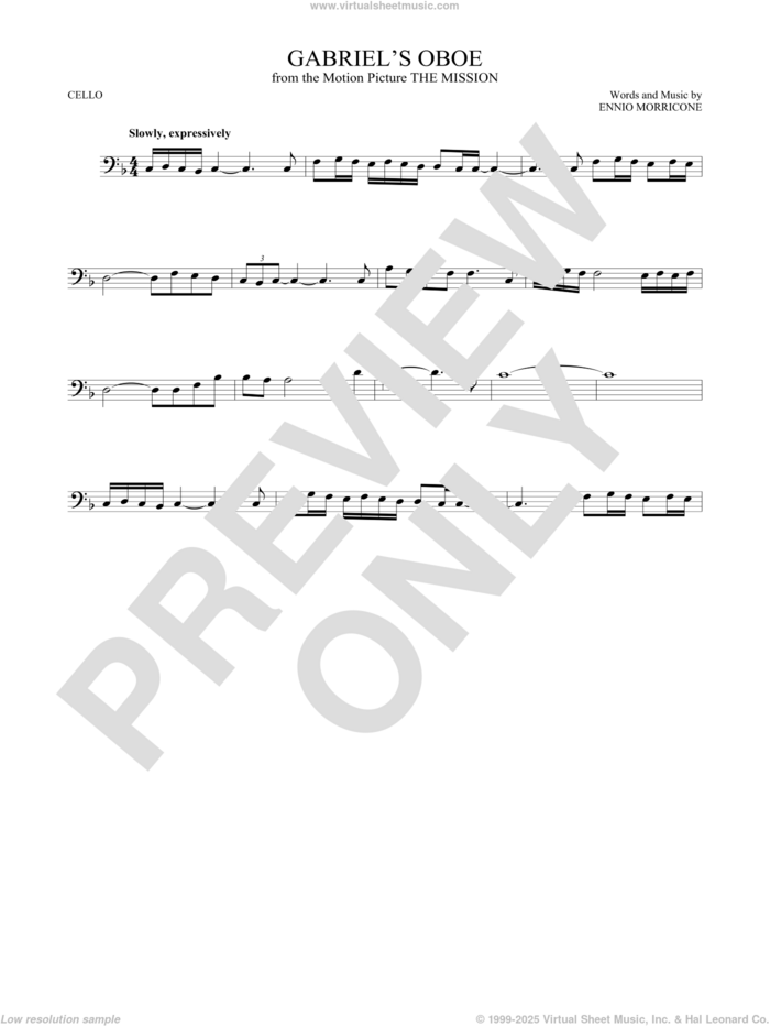 Gabriel's Oboe sheet music for cello solo by Ennio Morricone, intermediate skill level