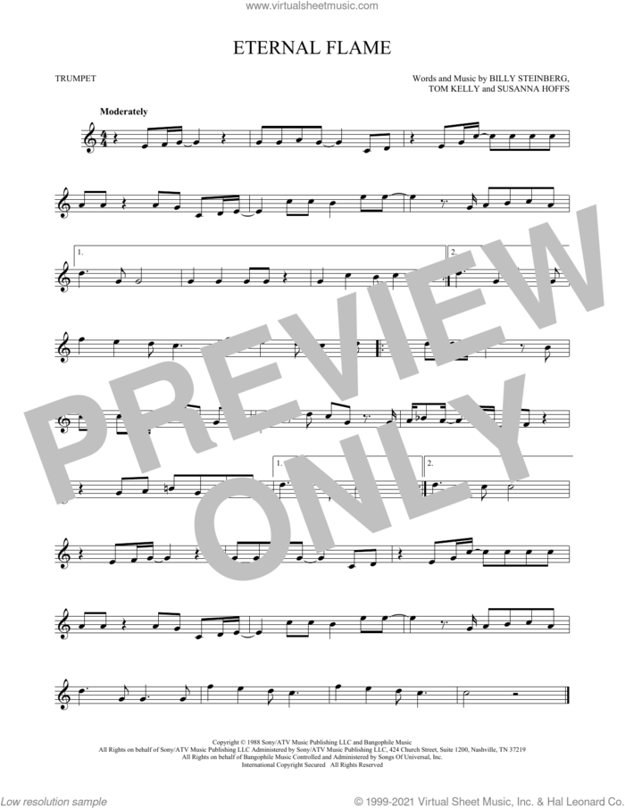 Eternal Flame sheet music for trumpet solo by The Bangles, Billy Steinberg, Susanna Hoffs and Tom Kelly, intermediate skill level