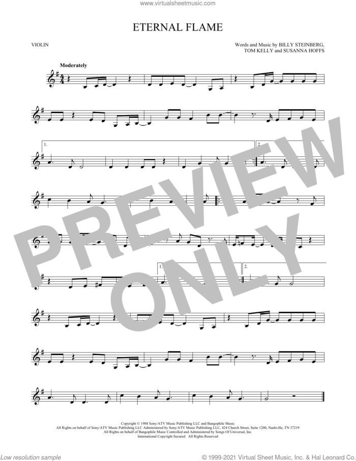 Eternal Flame sheet music for violin solo by The Bangles, Billy Steinberg, Susanna Hoffs and Tom Kelly, intermediate skill level