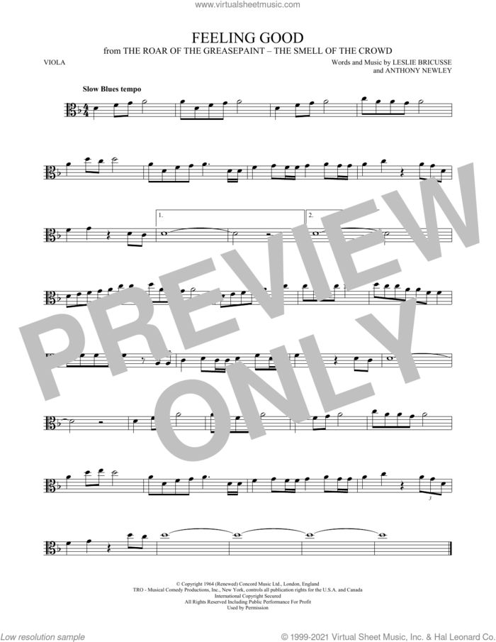 Feeling Good sheet music for viola solo by Leslie Bricusse, Michael Buble and Anthony Newley, intermediate skill level