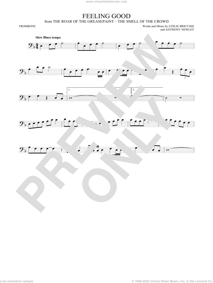 Feeling Good sheet music for trombone solo by Michael Buble, Anthony Newley and Leslie Bricusse, intermediate skill level