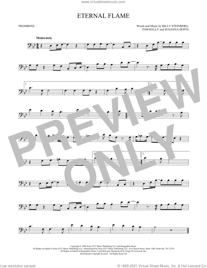 Eternal Flame sheet music for trombone solo by The Bangles, Billy Steinberg, Susanna Hoffs and Tom Kelly, intermediate skill level