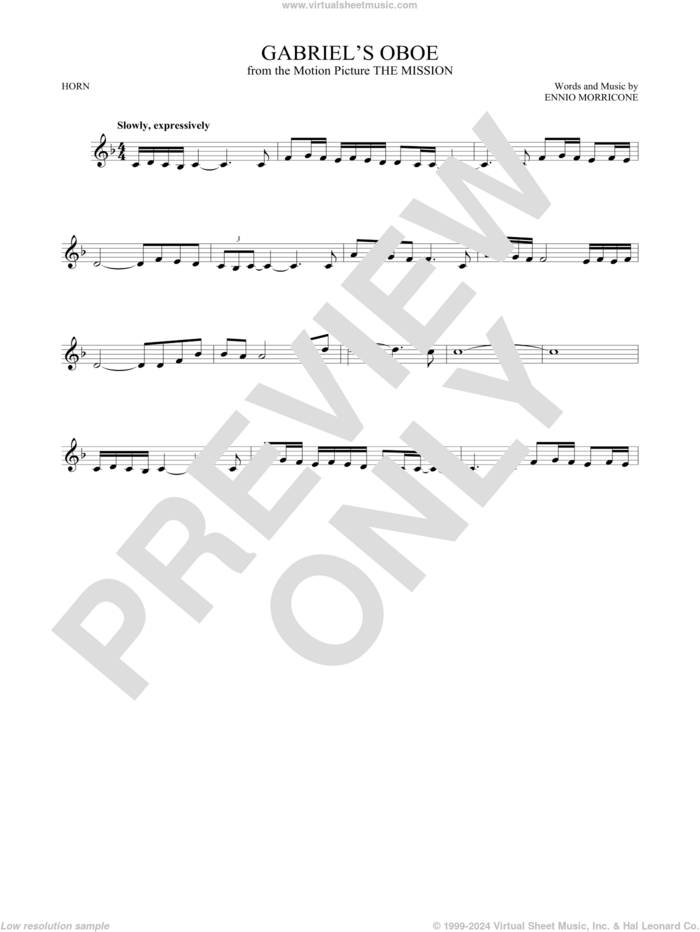 Gabriel's Oboe sheet music for horn solo by Ennio Morricone, intermediate skill level