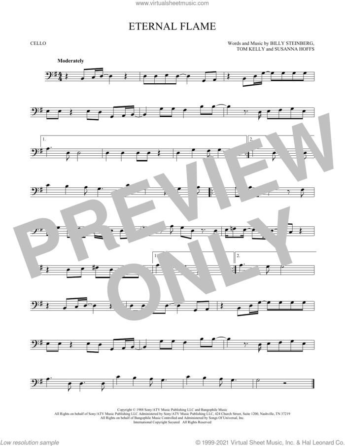 Eternal Flame sheet music for cello solo by The Bangles, Billy Steinberg, Susanna Hoffs and Tom Kelly, intermediate skill level