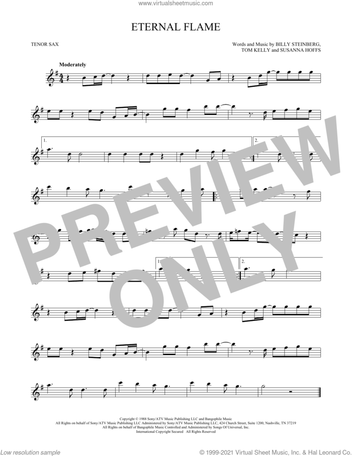Eternal Flame sheet music for tenor saxophone solo by The Bangles, Billy Steinberg, Susanna Hoffs and Tom Kelly, intermediate skill level