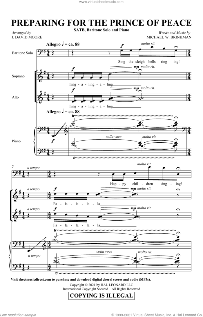 Preparing For The Prince Of Peace (arr. J. David Moore) sheet music for choir (SATB: soprano, alto, tenor, bass) by Michael W. Brinkman and J. David Moore, intermediate skill level