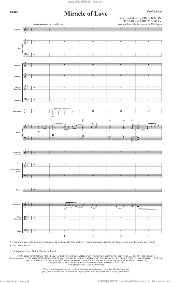 Miracle of Love (arr. Ed Hogan) (COMPLETE) sheet music for orchestra/band by Chris Tomlin, Ashley Gorley, Ed Cash and Ed Hogan, intermediate skill level