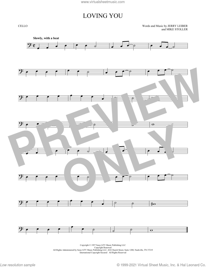 Loving You sheet music for cello solo by Elvis Presley, Jerry Leiber and Mike Stoller, intermediate skill level