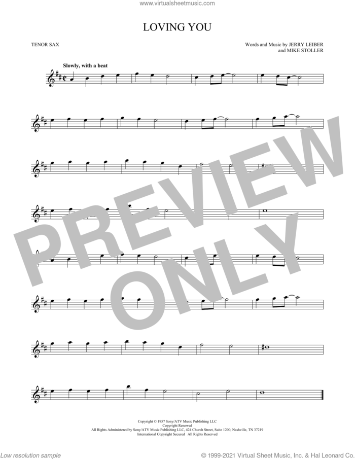Loving You sheet music for tenor saxophone solo by Elvis Presley, Jerry Leiber and Mike Stoller, intermediate skill level