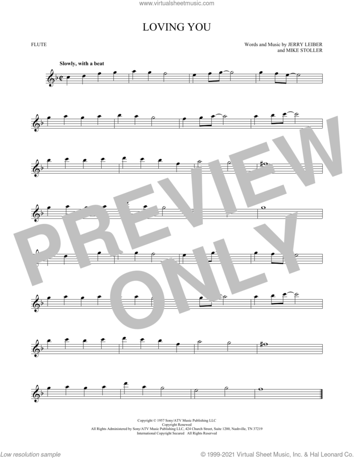 Loving You sheet music for flute solo by Elvis Presley, Jerry Leiber and Mike Stoller, intermediate skill level